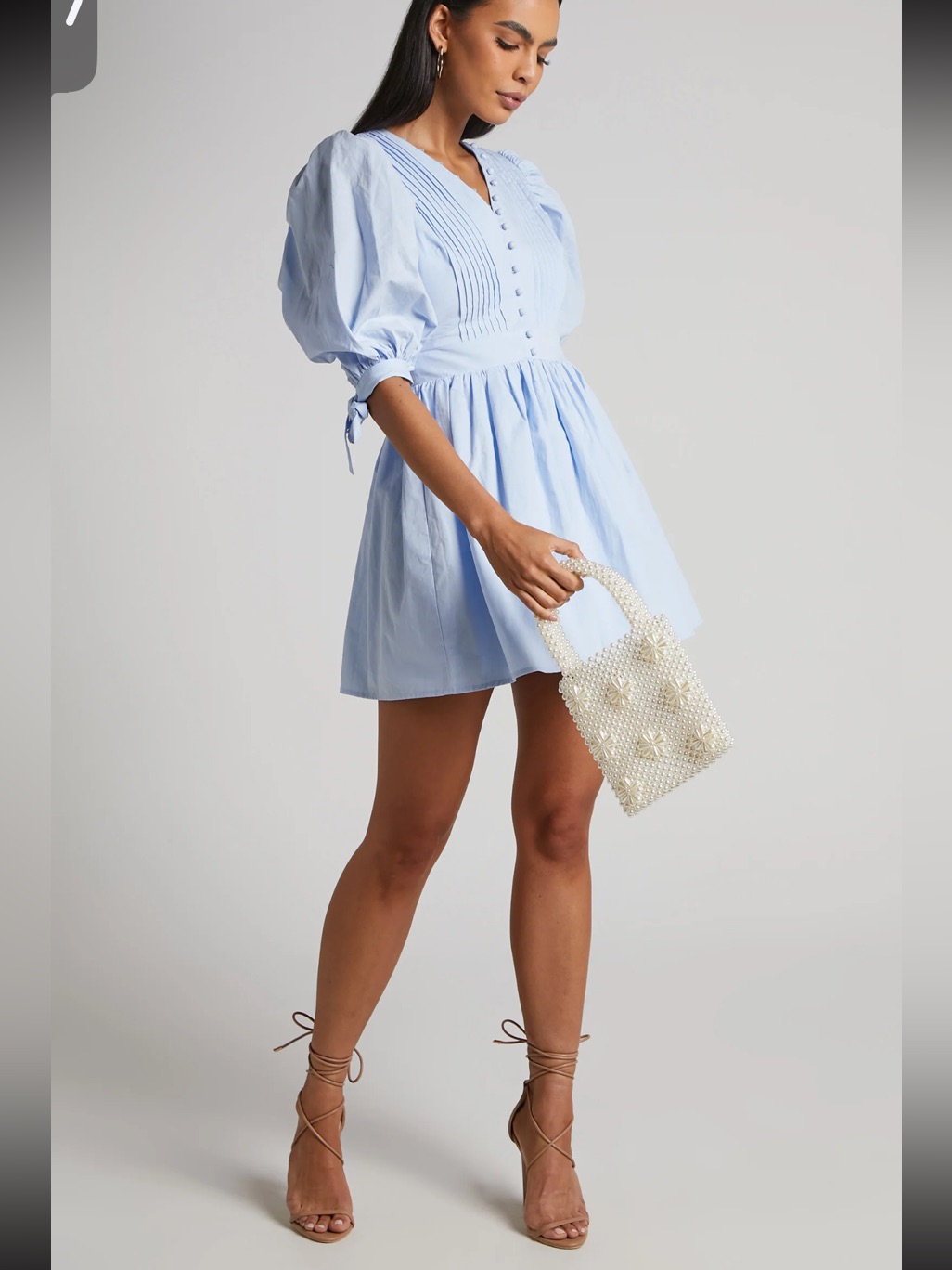 Showpo. Light Blue Pintuck Puff Sleeve Women’s Dress